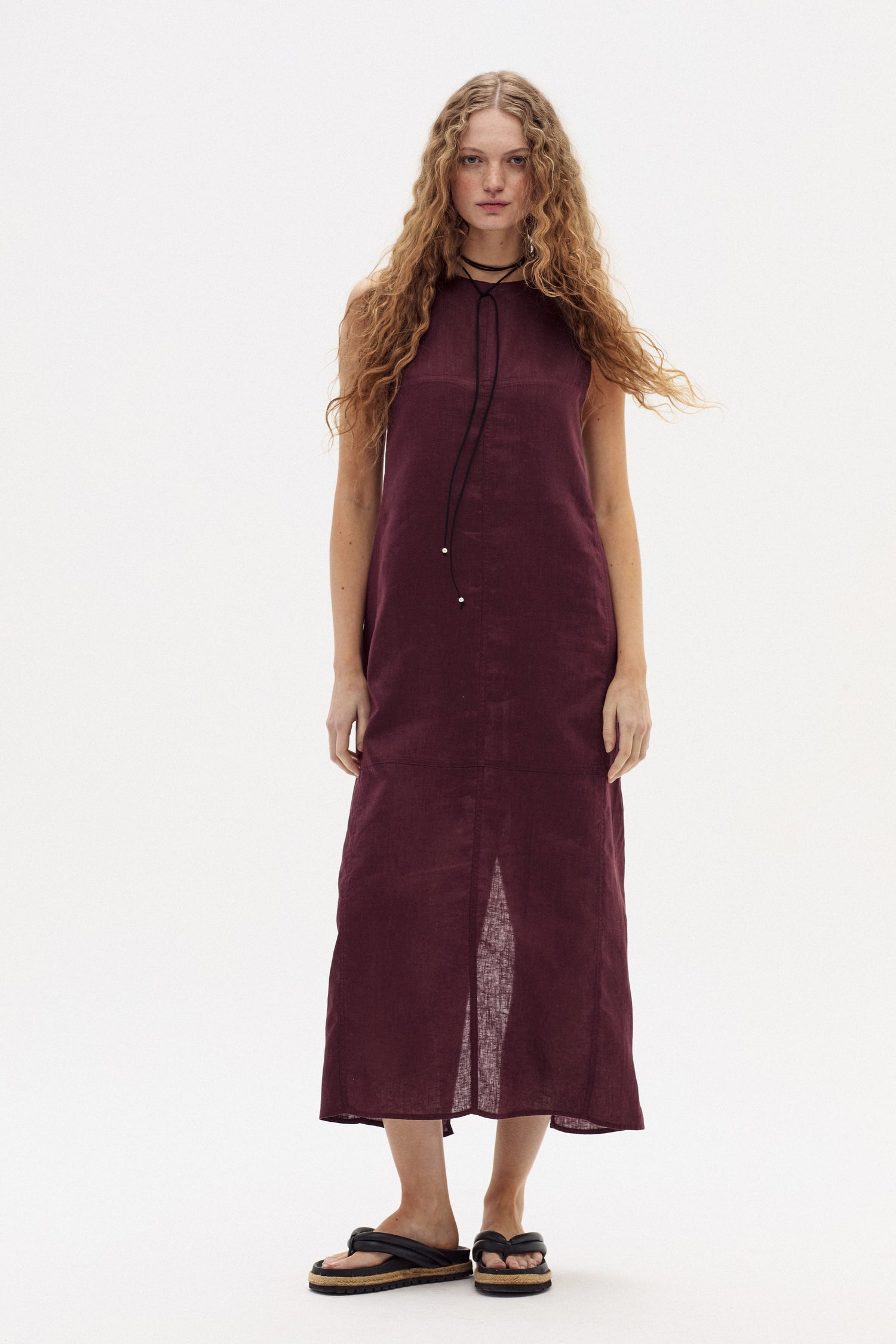 Vestido Fred Midi en Lino - Deep Merlot