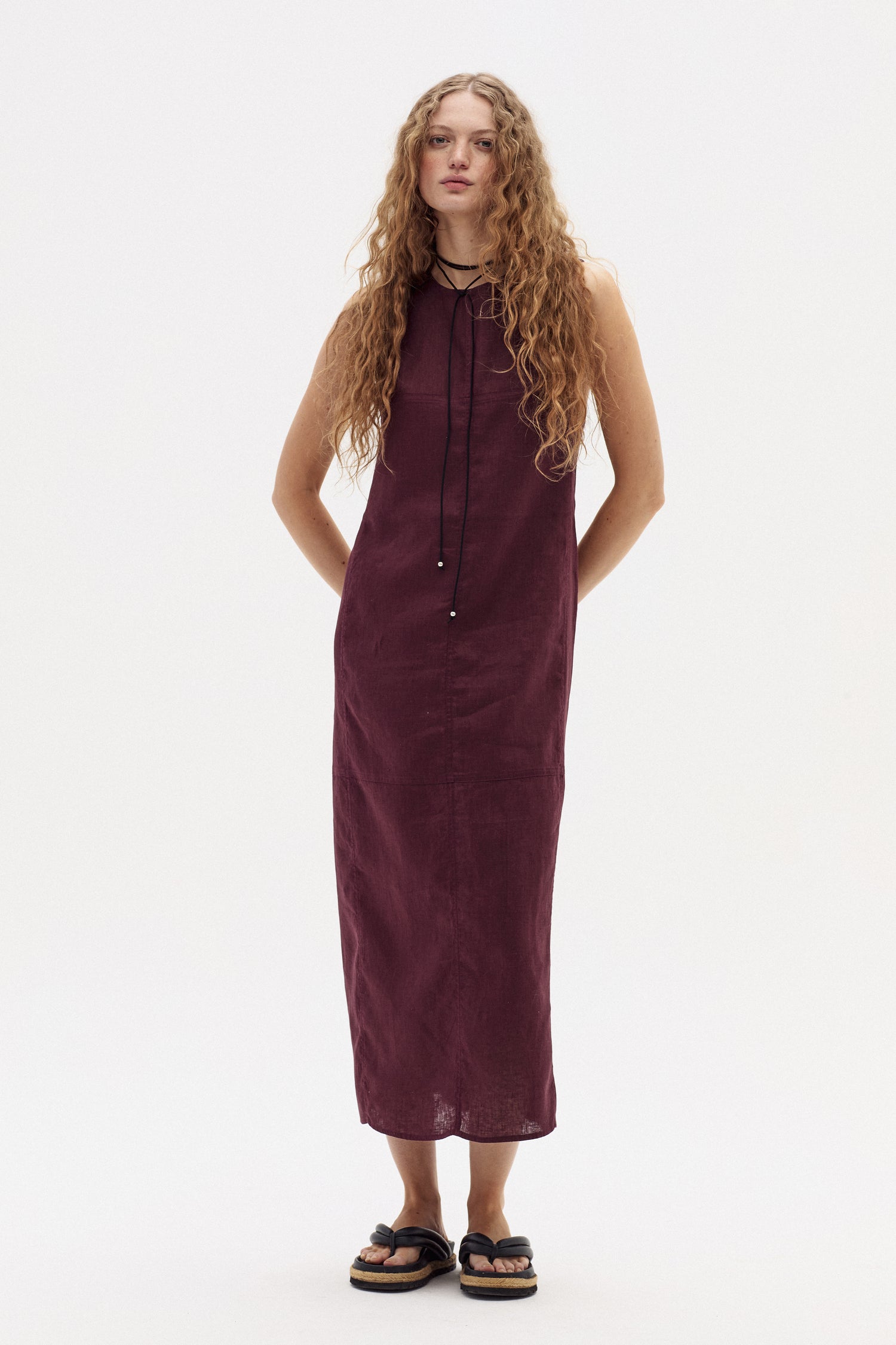 Vestido Fred Midi en Lino - Deep Merlot