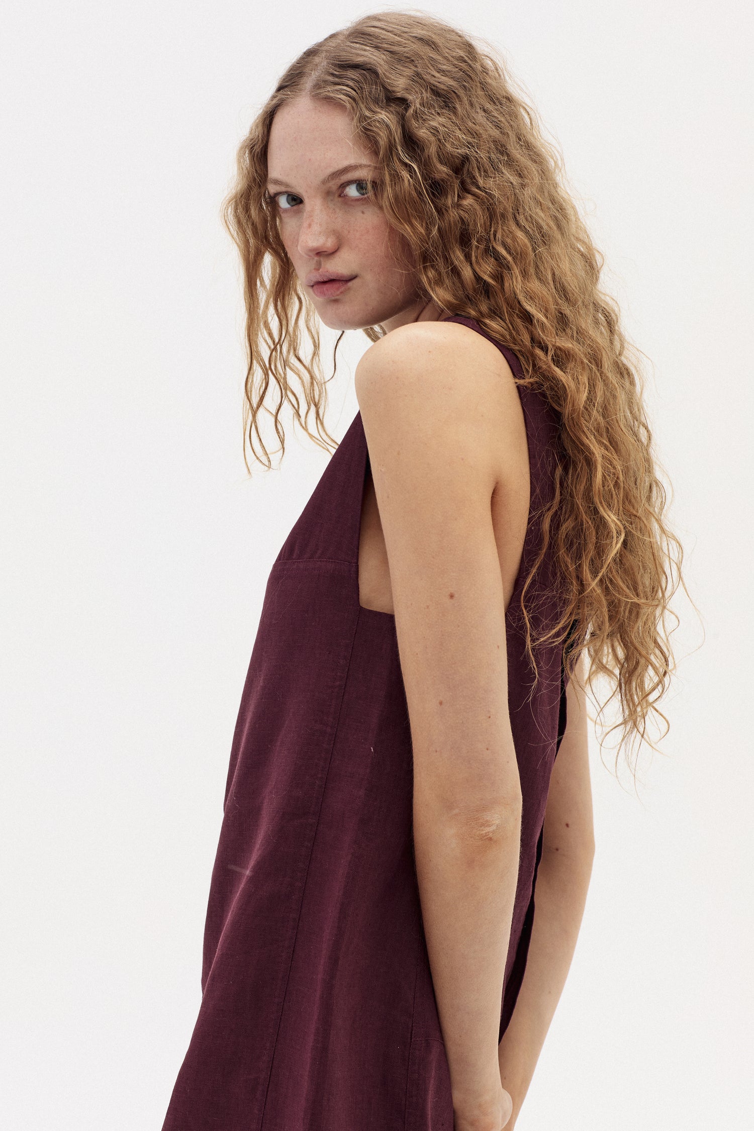 Vestido Fred Midi en Lino - Deep Merlot