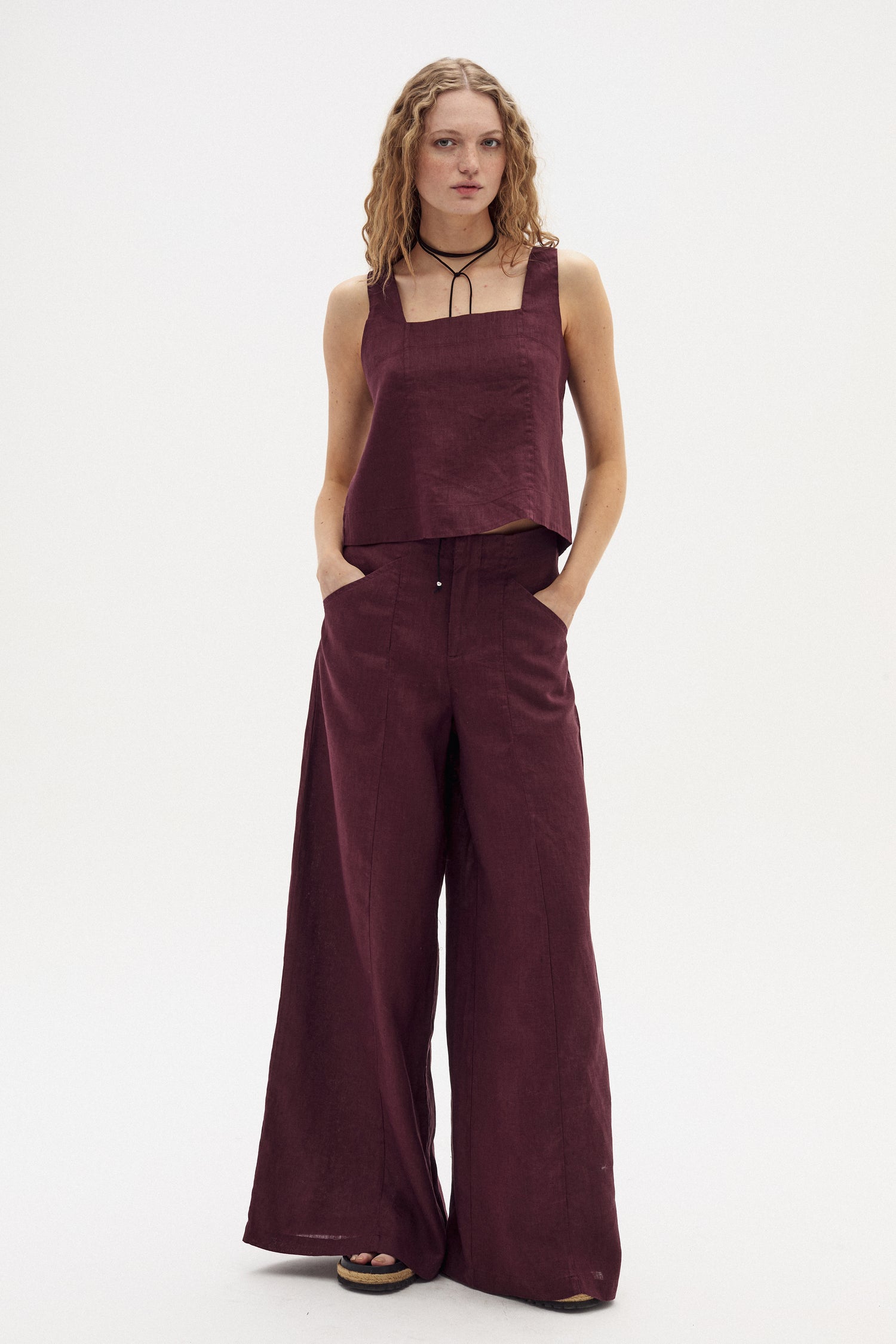 Pantalón Vincent en Lino - Deep Merlot