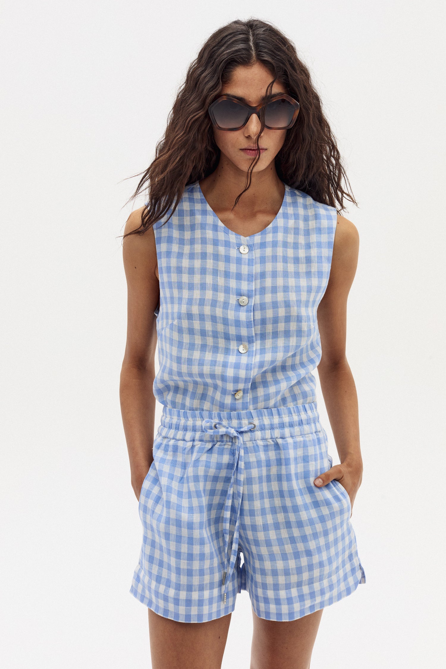 Top Pam en Lino - Denim Vichy Checks