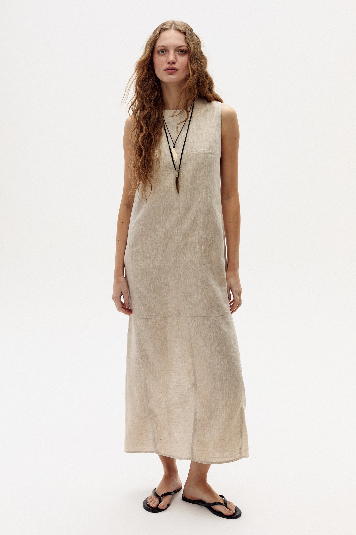 Vestido Fred Midi en Lino - Natural
