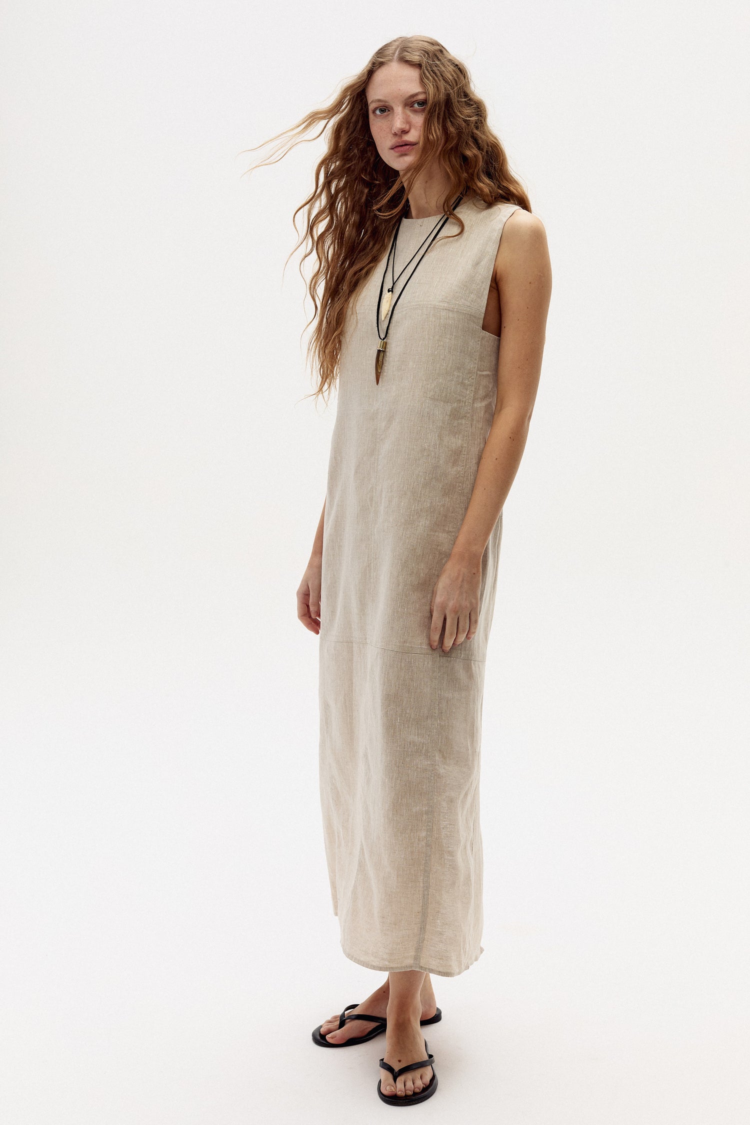 Vestido Fred Midi en Lino - Natural