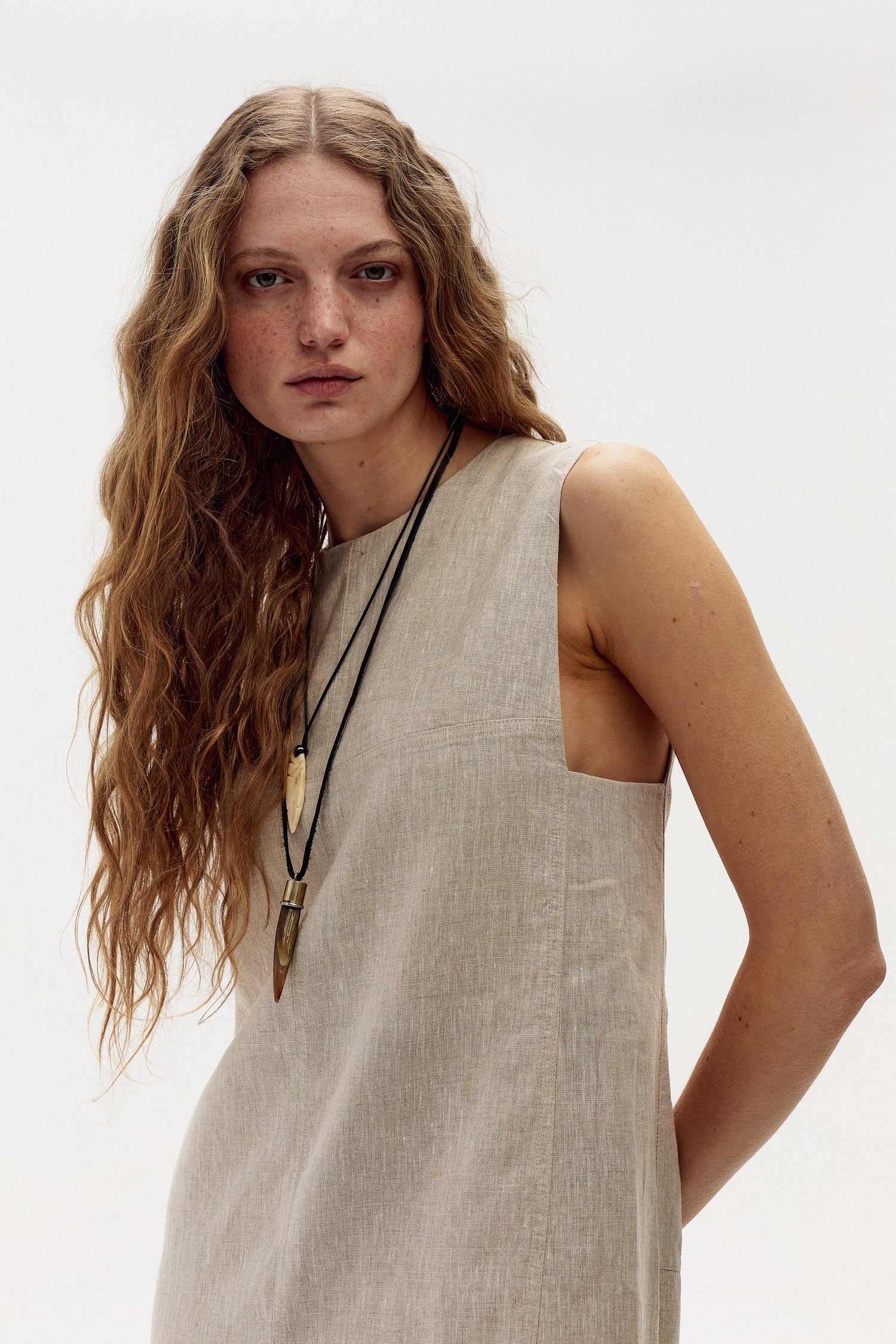 Vestido Fred Midi en Lino - Natural