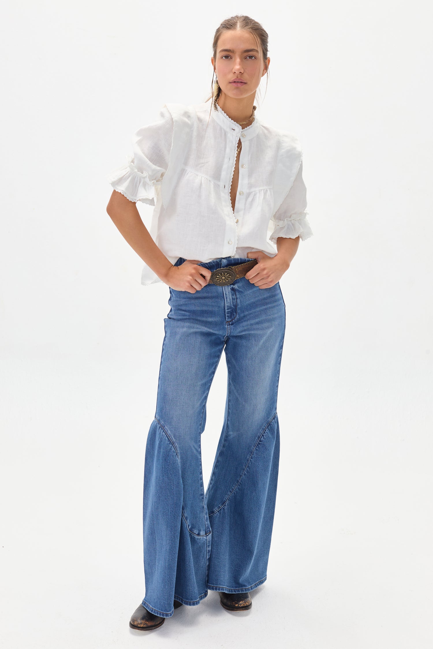 Camisa Folk en Lino - Blanca