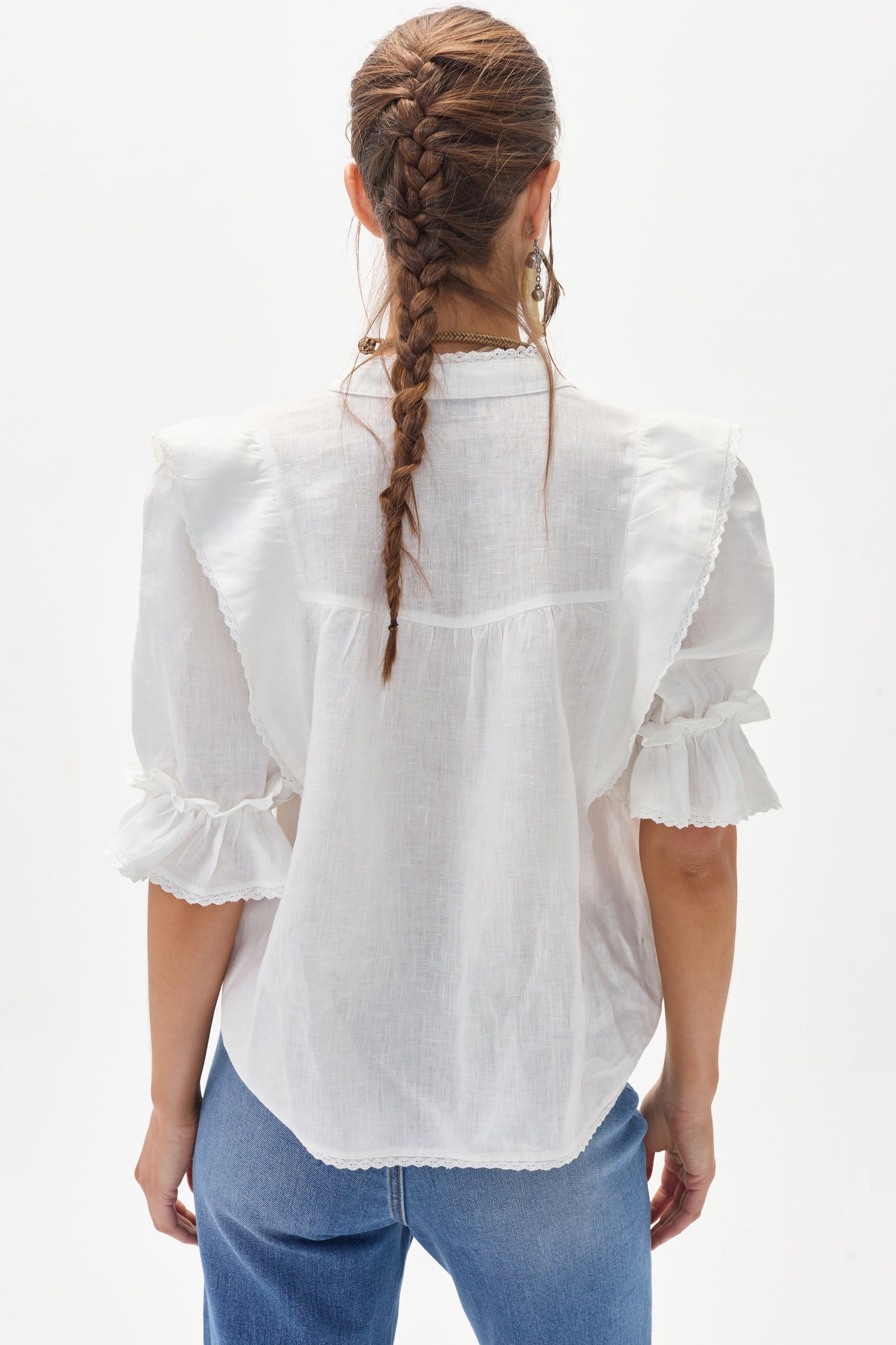 Camisa Folk en Lino - Blanca