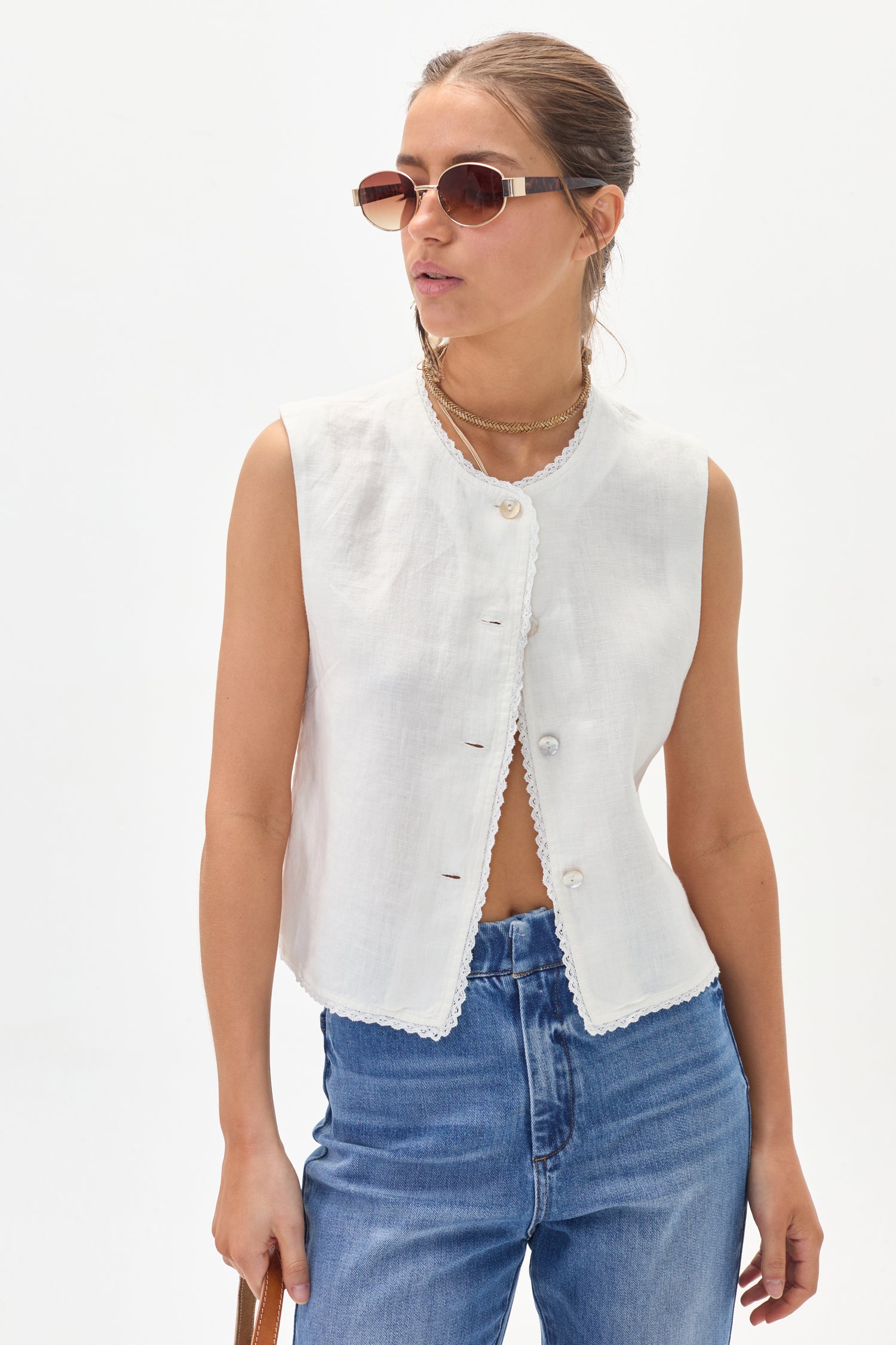 Top Folk en Lino - Blanco