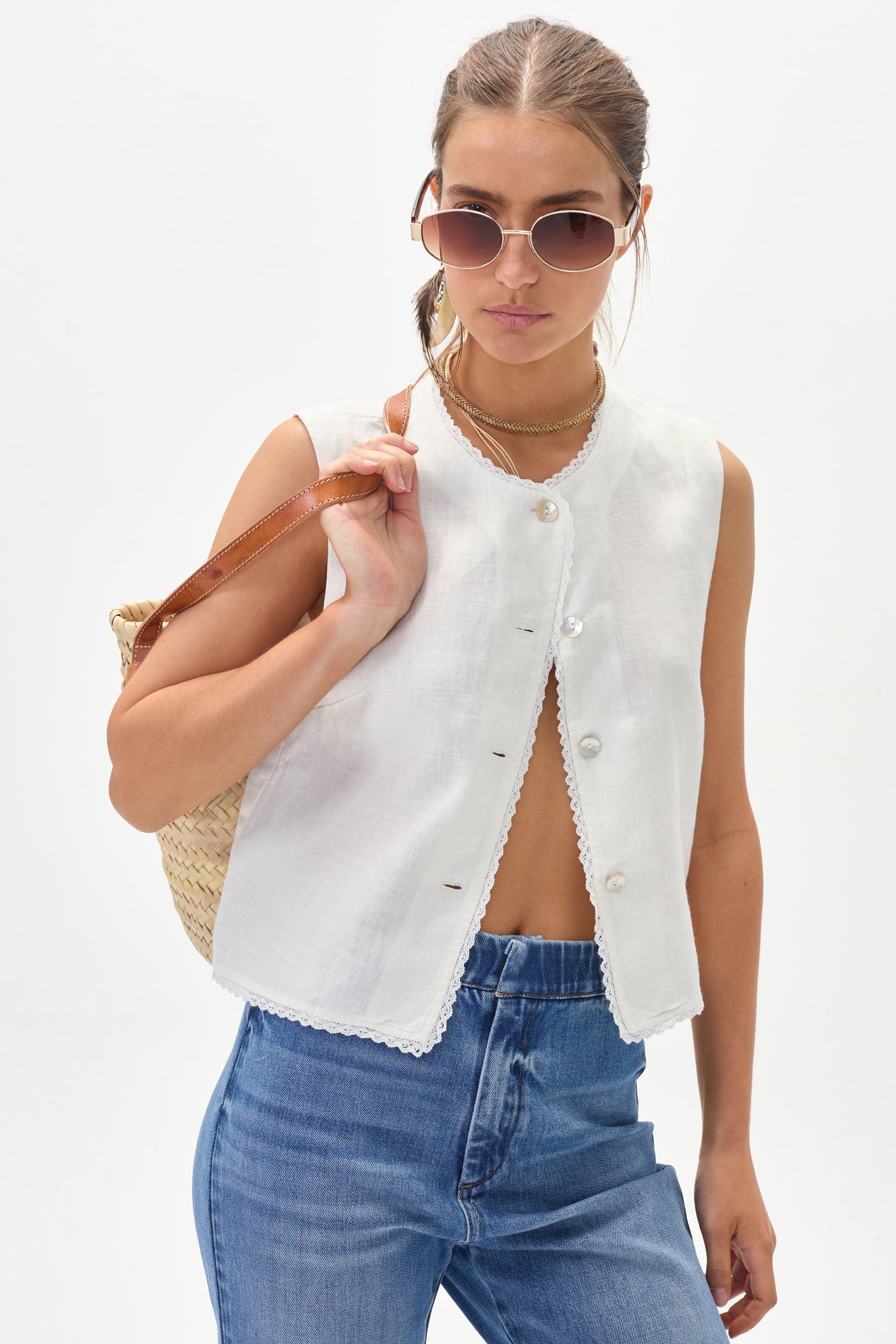 Top Folk en Lino - Blanco