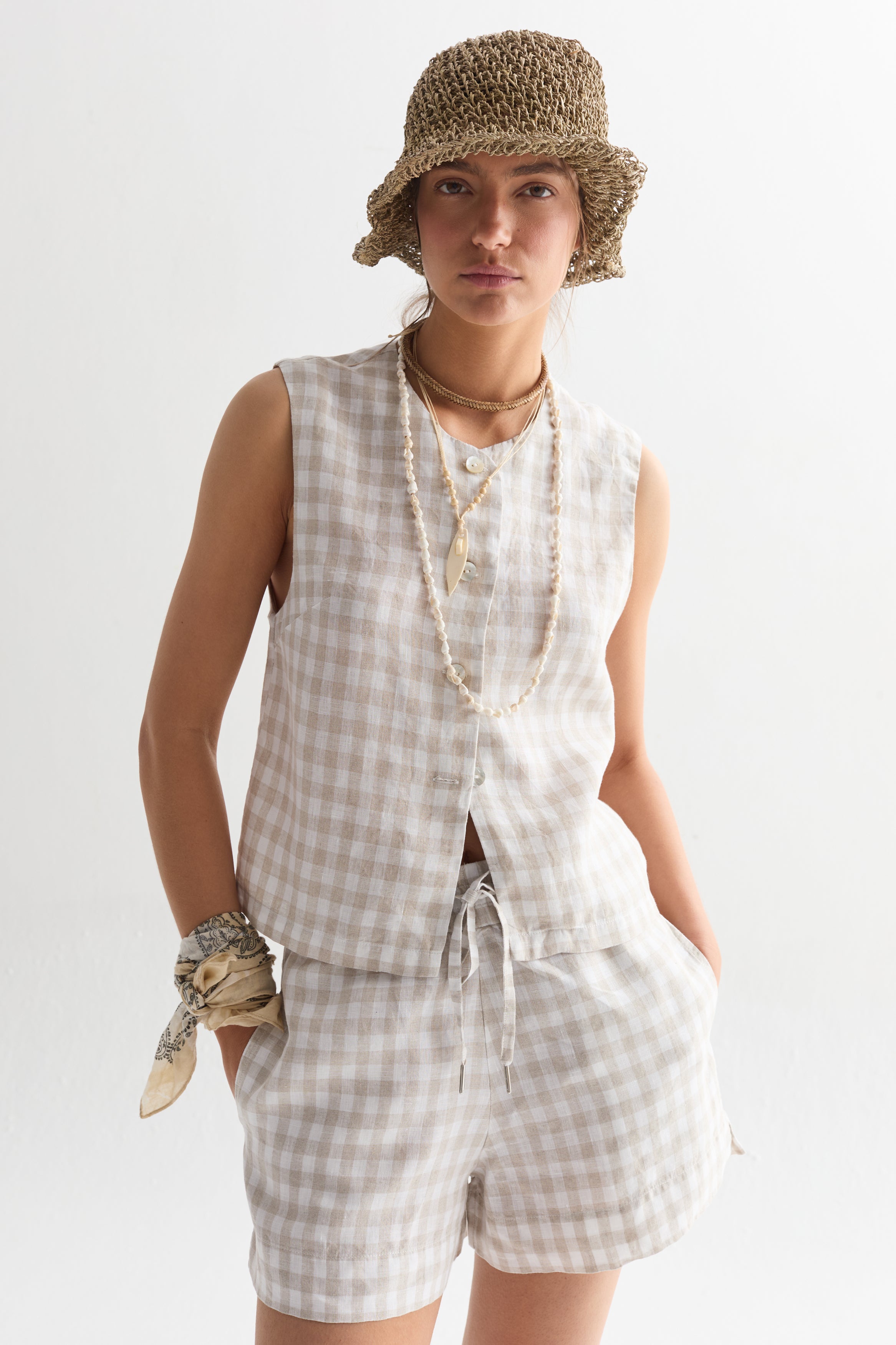 Top Pam en Lino - Natural Vicky Check