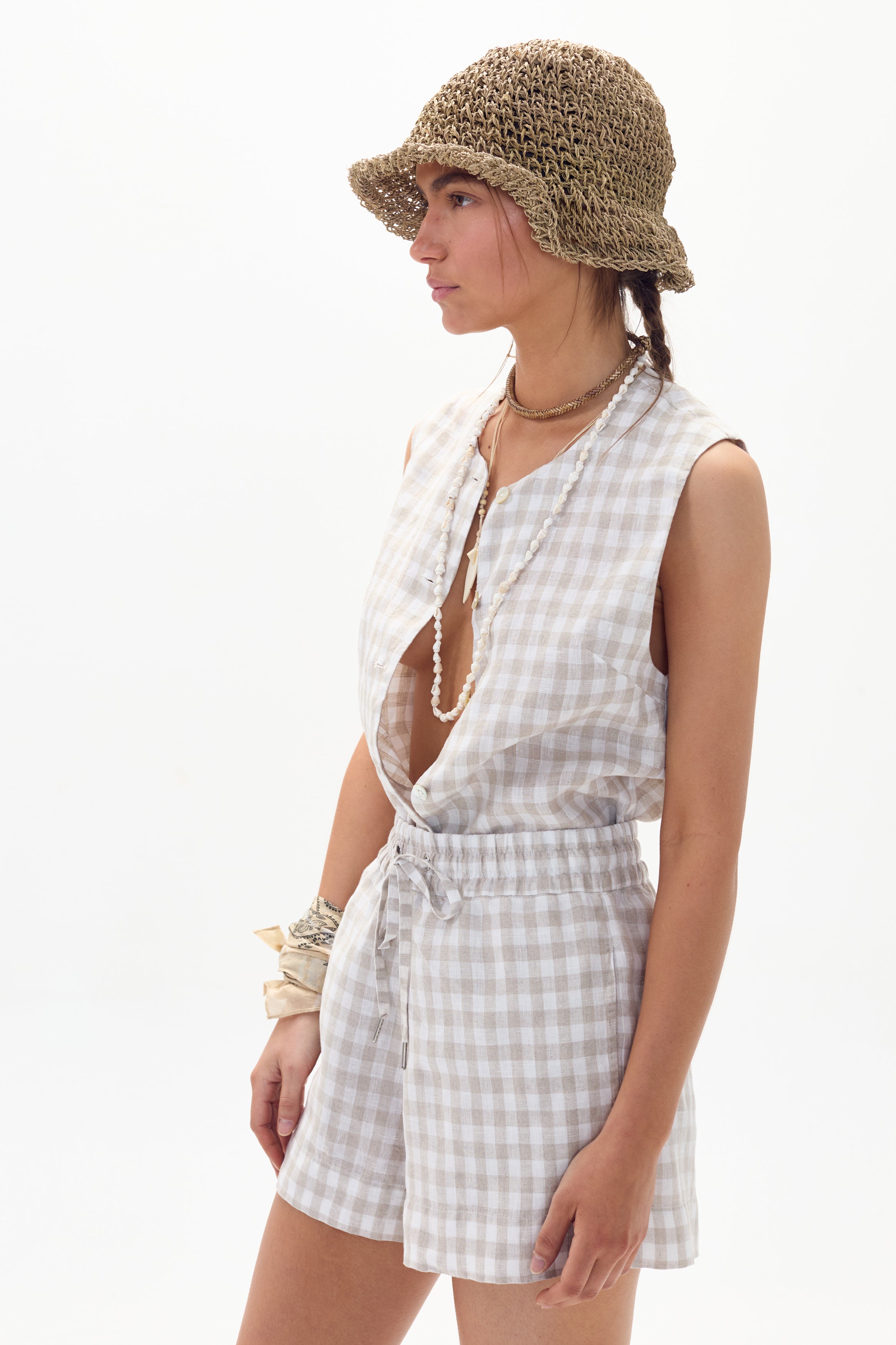 Short Iris en Lino - Natural Vicky Checks